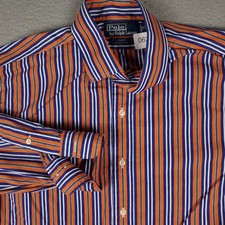 Ralph Lauren Shirt Mens XL Orange Blue Striped Pony Button Up Long Sleeve