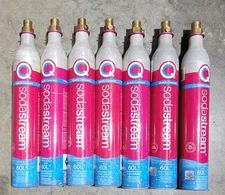 LOT: 7 Soda Stream CO2 Cartridge Cylinders 60L - Pink Quick Connect - EMPTY