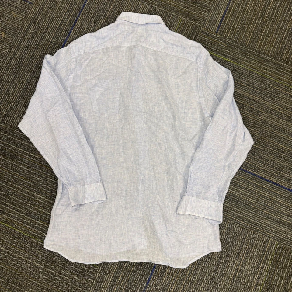 Camisa Lorenzini Hecha en Italia Para Hombres Lino Manga Larga Con Botones Azul Claro XL Foto 3 de 4