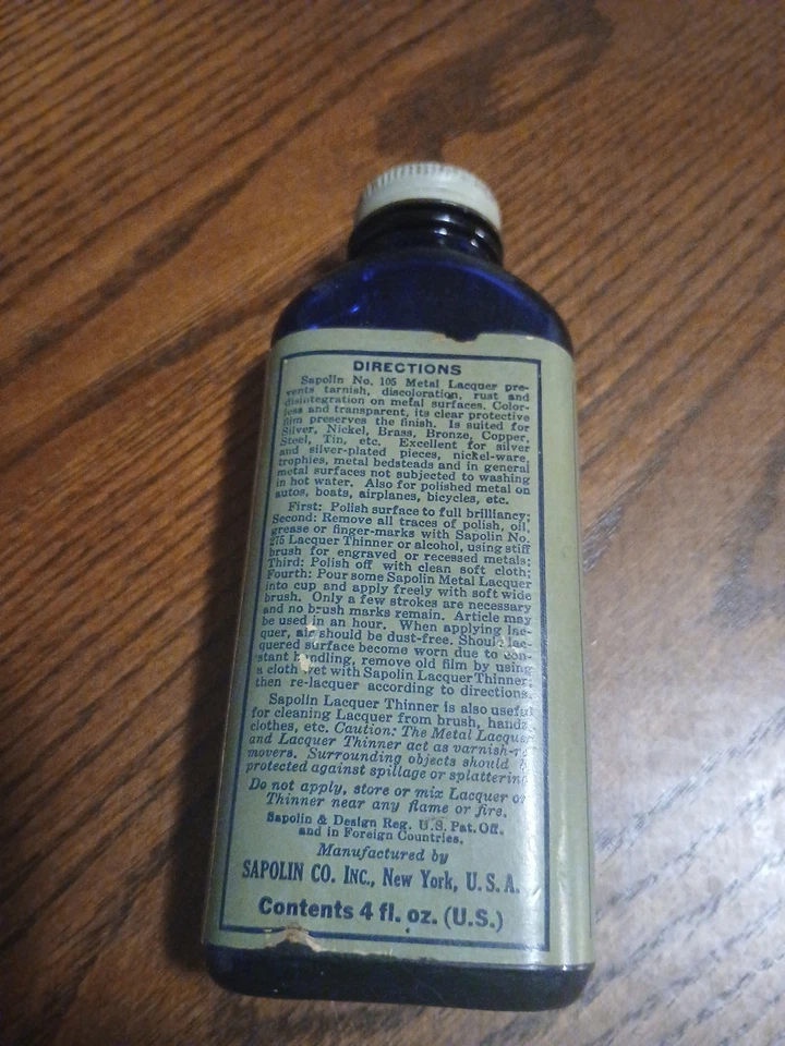 SAPOLIN VINTAGE METAL LACQUER 4OZ BOTTLE APPROX HALF FULL EXCELLENT CONDITION - Image 2 of 4