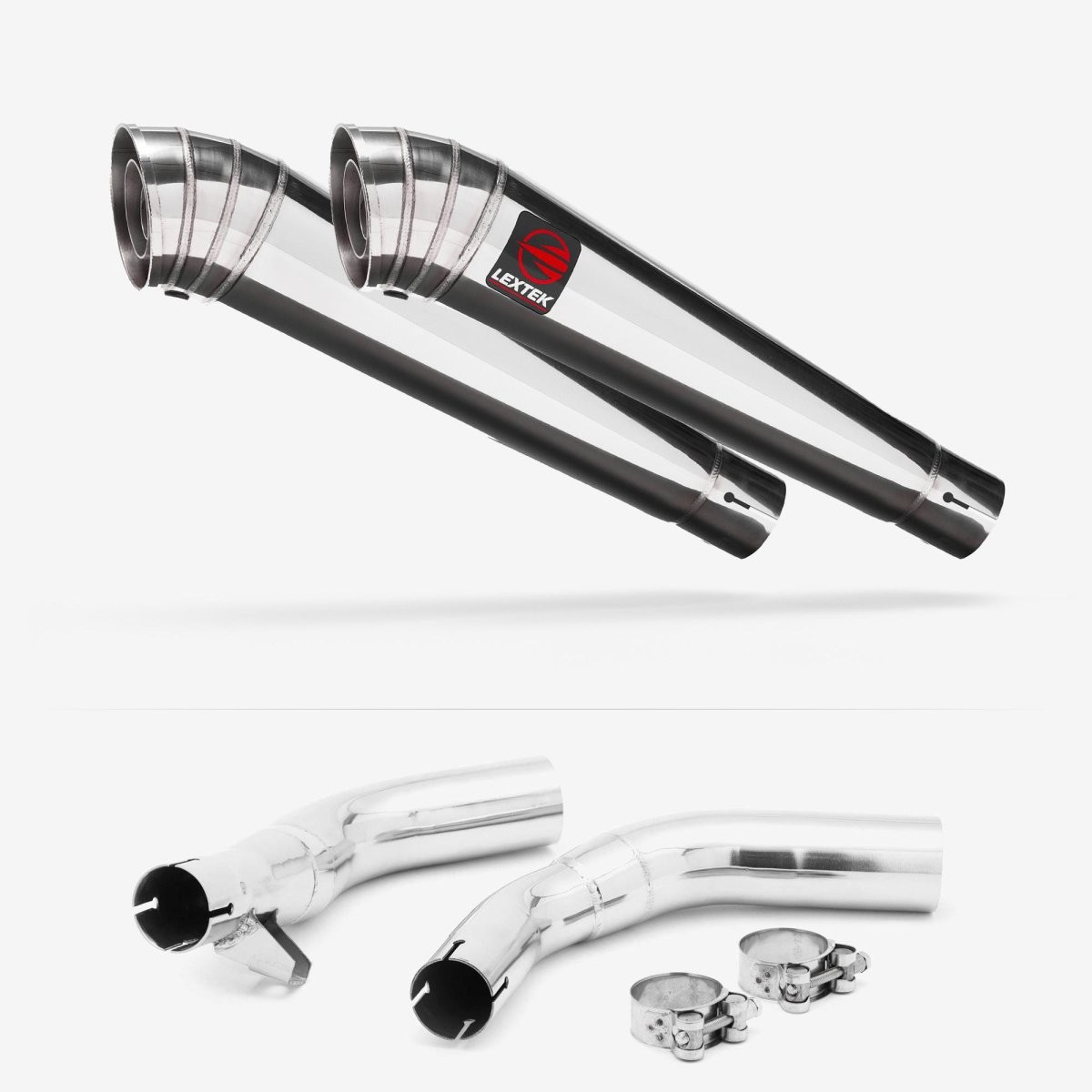 Lextek Stainless Steel MP4 Polished 300mm Exhaust with Link Pipes Silencer Rear