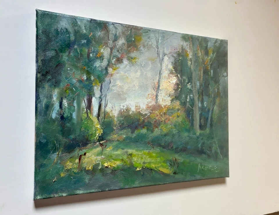 Original Art Autumn Landscape Trees Hillside Woods Sunset Sky New York 11x14 - Image 4 of 4