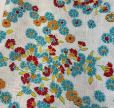 Floral Cotton Fabric 1/2 yard x 44" Material Blue Red Yellow Crafts Quilting