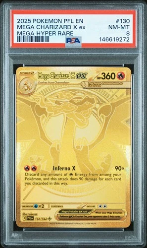 2025 POKEMON PFL EN-PHANTASMAL FLAMES MEGA HYPER RARE MEGA CHARIZARD X EX PSA 8