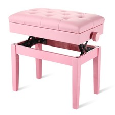 Adjustable Duet Piano Bench PU Leather Padded Wooden Keyboard Stool w/ Storage