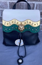 Gucci Animalier Black / White / Green Medium Leather Backpack Gold Hardware