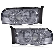Front Headlights Pair Dodge Ram 1500 2002-2005 Smoky Lens Chrome Housing Clear