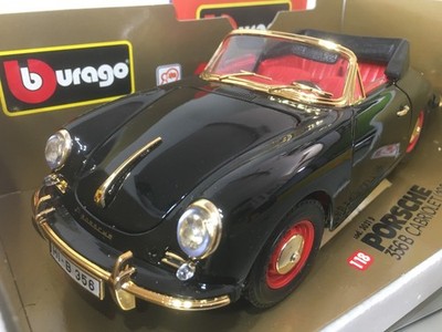 Automodell 1:18 PORSCHE 356 B 1961 Cabrio schwarz-gold - Bburago #3031 D