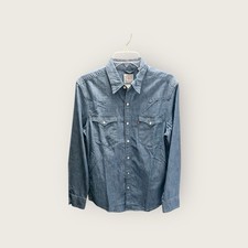 Levi's Mens Small Barstow Classic Western Denim Snap Shirt Blue Chambray Irreg