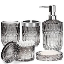Bathroom Clear Glass Set, 5Pcs Bathroom Soap Dispenser Set, Glass Bathroom wi...