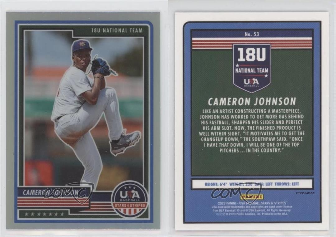 2023 Panini USA Baseball Stars & Stripes Silver Prizm Cameron Johnson #53 0l1