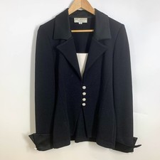 St John Evening Santan Knit Blazer Jacket Rhinestone Buttons Collar Women Size 6