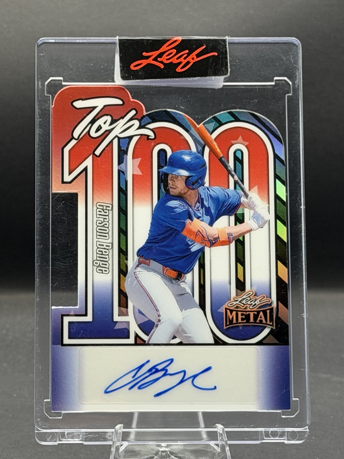 Carson Benge 1/1 AUTO R/W/B Prismatic ⚾️ 2025 Leaf Metal Baseball Top 100 Mets view 1