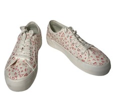 JOIE Womens Lace Up Huxley Laser Heart Print Sneakers-Red/White-Size 8.5-NEW