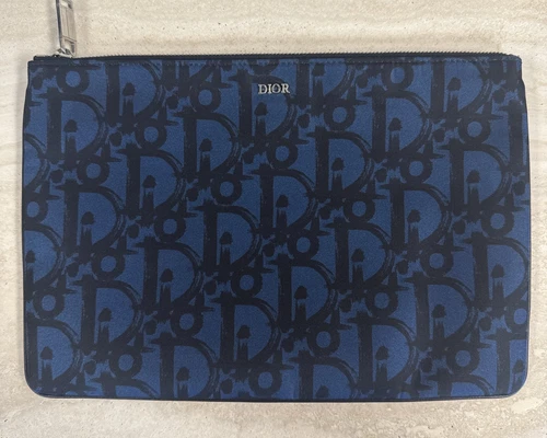 Pochette zippée Christian Dior logo noir/bleu