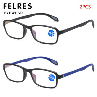 2 Pairs Square Anti Blue Light Reading Glasses Men Retro Full Frame Glasses New