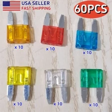 60PCS Assorted Mini Blade Fuses 5A/10A/15A/20A/25A/30A Fuses Kit For Car Vehicle