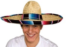 MEXICAN SOMBRERO COSTUME HAT WITH SERAPE BAND ADULT MENS FIESTA CINCO DE MAYO