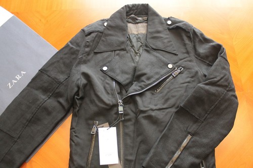 ZARA MAN LIMITED EDITION BIKER WOOL LINEN JACKET | BLACK TAG | M | NEW! SOLD OUT - Picture 2 of 11