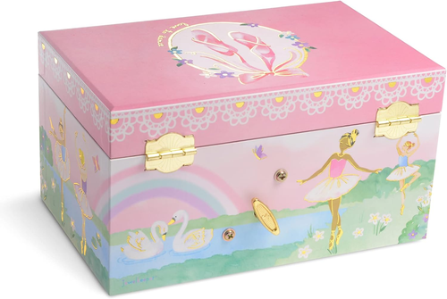 Girl'S Musical Jewelry Storage Box with Pullout Drawer, Rainbow and Gold Foil De - Picture 3 of 7