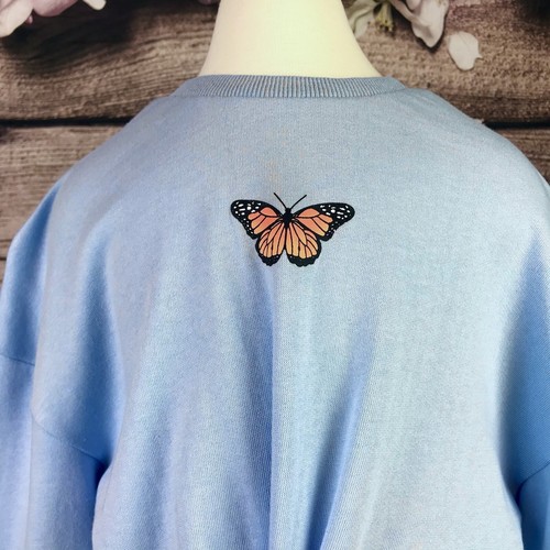 New Little Girls Baby Blue Butterfly Printed Twist Crop Sweatshirt 8Y - Picture 7 of 9