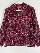 Betsey Johnson Intimates Satin Pajama Top S women's black pink Heart button