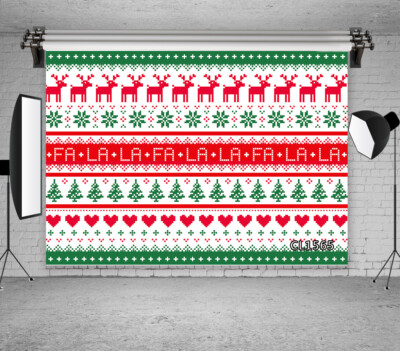 Red and Green Ugly Christmas Sweater Party Backdrop 7x5ft Vinyl