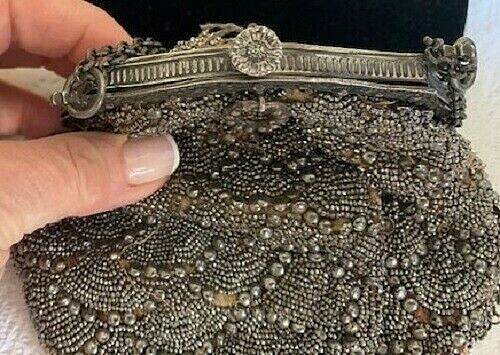ANTIQUE STERLING SILVER FRENCH MADE STEEL CUT EVENING BAG FOR FRAME ONLY - Picture 9 of 12