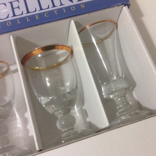 Cellini 24K Gold Etched Rim Crystal Cordials Glasses Lot of 4 ITALY - Picture 3 of 7