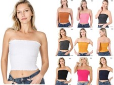 Smocked tube top casual strapless sleeveless layering stretch crop top S-M-L-XL