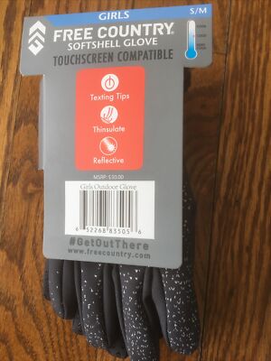 Free Country Softshell Glove Girls - Thinsulate Reflective - Size S/ M - Gray