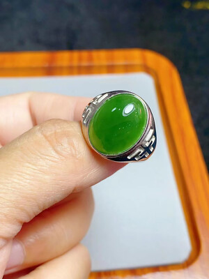 Certificate Natural hetian jade ring Silver inlaid Jasper Ring for