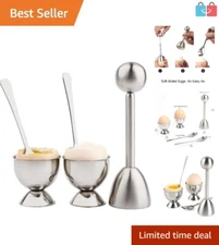 Premium Egg Topping Tool Set: Egg Cracker, Cups, and Spoons - Dishwasher Safe