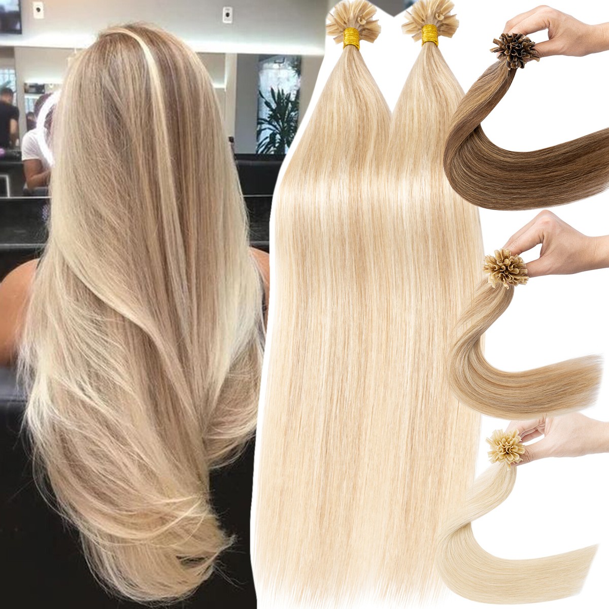 Blonde Keratin Pre Bonded Nail U Tip Remy Human Hair Extensions