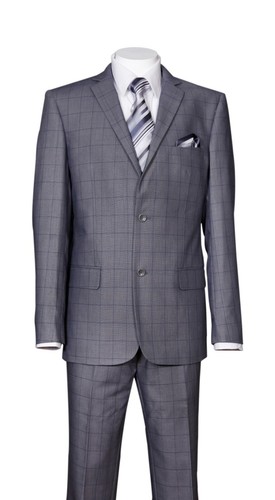 Herren 2 Knopf Wollgefühl Anzug Karo Slim Fit Doppelschlitze Flache Vorderseite Hose 570203 - Bild 5 von 7