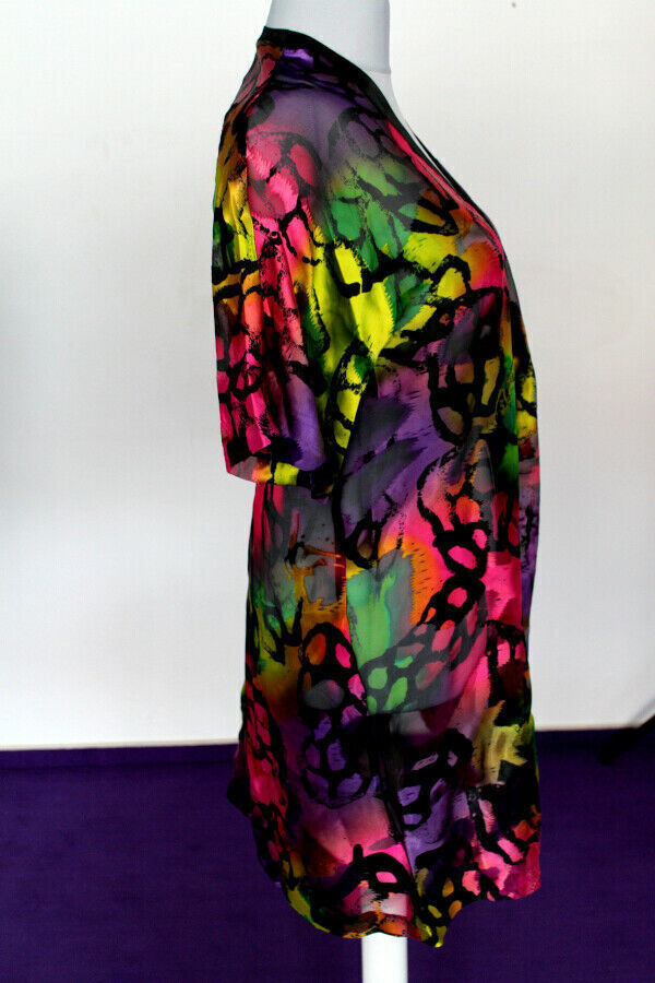 Blusa larga túnica abierta manga corta kimono multicolor 40% seda corta talla 21 25 HR172