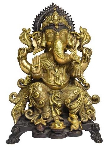 Ganesha Idol Antique Brass Ganpati Statue Home Entrance Vastu Diwali Pooja 18" - Picture 3 of 4