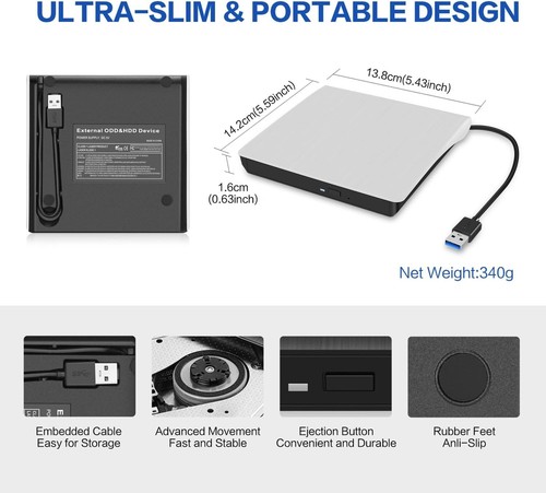 Slim Drive Disc Player External DVD Burner CD RW Writer Laptop Desktop USB 3.0 - Picture 6 of 10