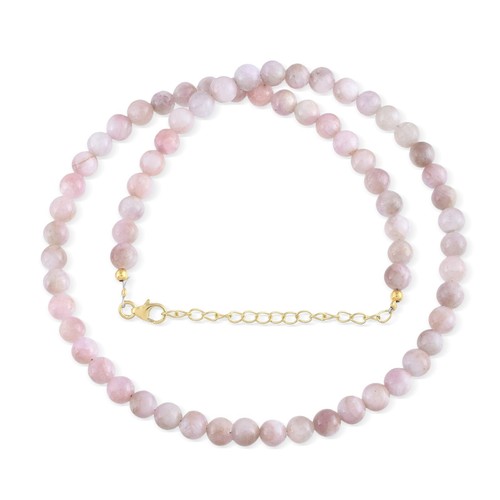 Naturale Kunzite 8mm Perline Rotonde 18 " Filo Artigianale Catena Argento - Foto 3 di 5