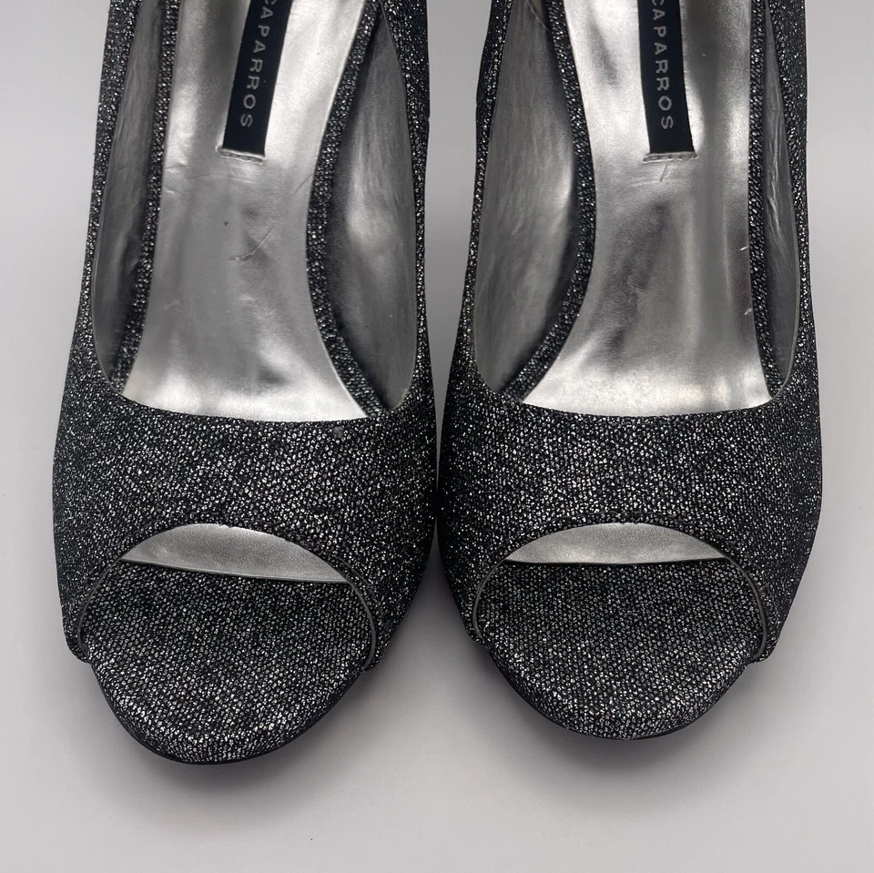 Mujeres Plata Brillante Puntera Abierta Tacones por Caparros Fiesta Boda Baile de graduación 8 1/2 Foto 3 de 4