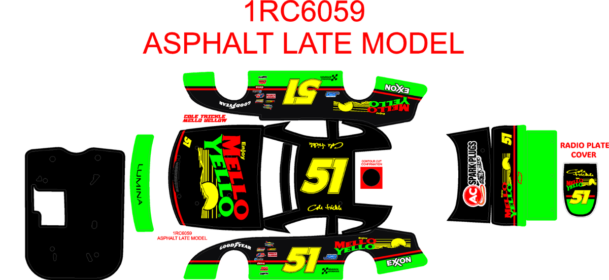 1RC ASPHALT LATE MODEL 1RC6059 WRAP MELLO YELLOW COLE TRICKLE DAYS