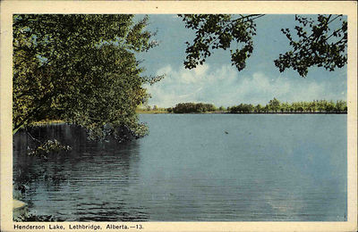Lethbridge Alberta Canada vintage postcard ~1950/60 The Henderson Lake Panorama