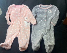 Lot Of 2 Carter  s Size 3 M Months Lama / Unicorn Sleepers Pink Grey Polka Dots
