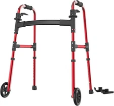 FSA/HSA Eligible Folding Walker with 2 Skis and 5" Wheels Lightweight Walker RED