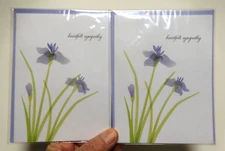 2 Papyrus Cards High Quality Iris Flowers SYMPATHY Heartfelt Sympathy