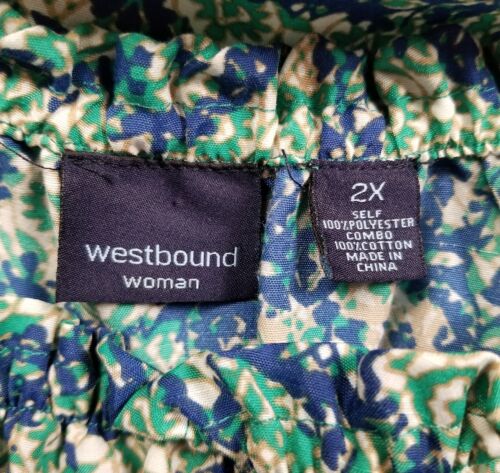 Westbound Tunic Top Womens 2X Plus Blue Green Brown Damask Print ¾ Sleeve Blouse - Picture 4 of 14