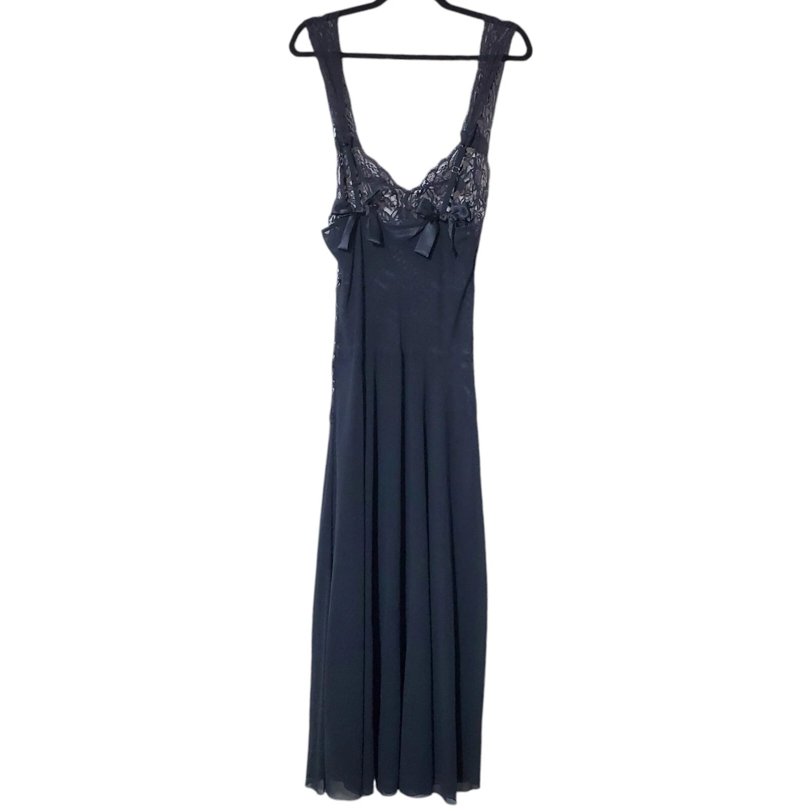 UNDERCOVER Maxi abito slip anni 90 Victoria's Secret nero pizzo taglia S vita bassa pin up trasparente