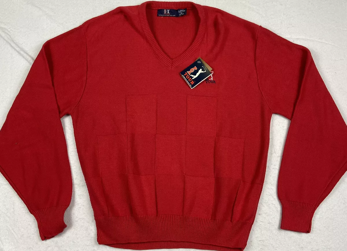 Vintage PGA Tour Red Golf Pull Over Sweater 80s Mens XL V Neck Cotton New