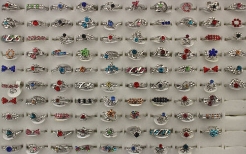 Wholesale Jewelry Lots 32pcs Mixed Cute Filled Rhinestone Silver P Lady's Rings - Afbeelding 1 van 7