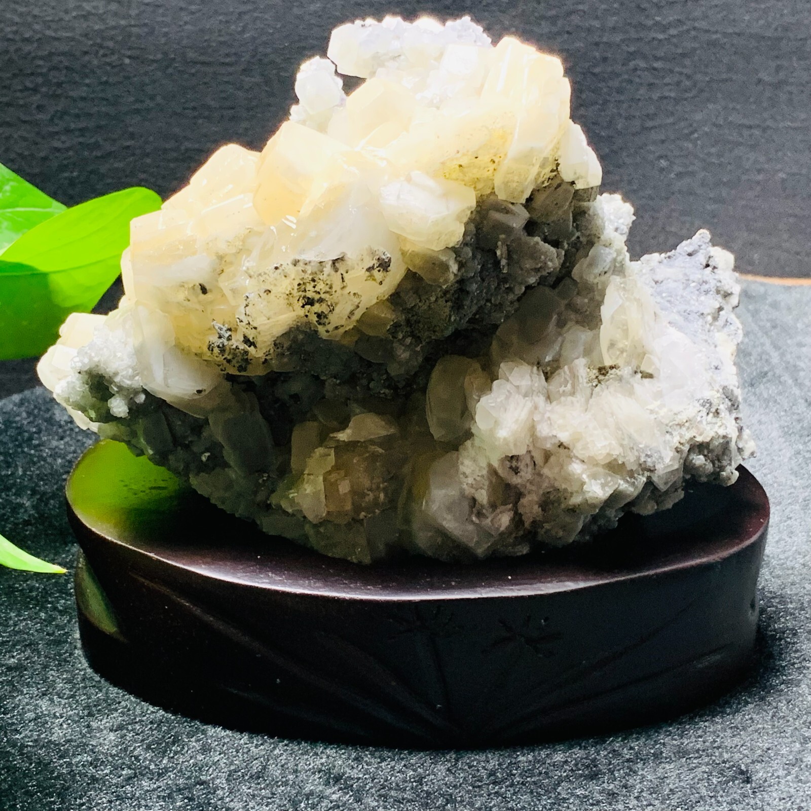 3.78LB Natural Fluorite Calcite Quartz Crystal Mineral Specimen with Stand